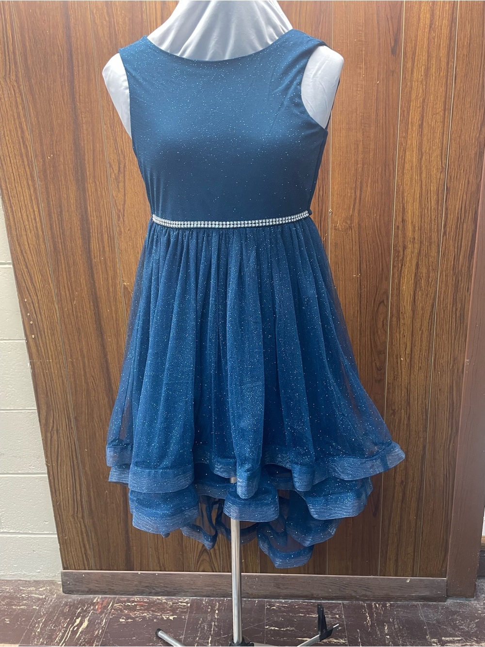 Speechless Sparkling Teal-Blue Cocktail Dress with Rhinestone Waist